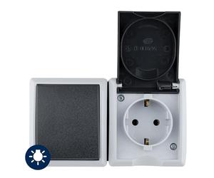 REV AquaForm 0510231777 Prise de courant avec interrupteur A/W, IP44, bipolaire, montage en saillie, horizontal, gris