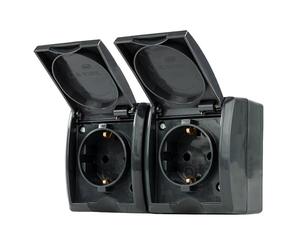 REV AquaForm Double Prise pour pièces humides, IP44, Montage en saillie, Anthracite