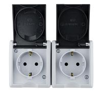 REV AquaForm Double prise pour pièces humides, IP44, unipolaire, montage en saillie, gris