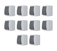 REV AquaForm Lot de 10 interrupteurs à bascule pour pièces humides IP44, montage en saillie, gris