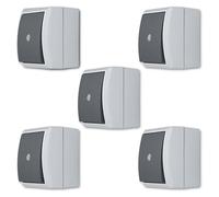 REV AquaForm Lot de 5 interrupteurs de contrôle pour pièces humides IP44, unipolaires, montage en saillie, gris