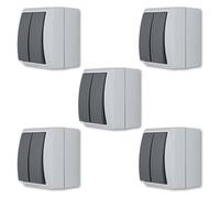 REV AquaForm Lot de 5 interrupteurs série IP44 unipolaires pour pièces humides Montage en saillie Gris