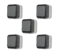 REV AquaStorm Lot de 5 interrupteurs croisés pour pièces humides IP55, unipolaires, montage en saillie, 230 V, 10 A, anthracite