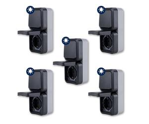 REV AquaStorm Lot de 5 prises avec interrupteur pour pièces humides, montage en saillie, IP55, verticale, 230 V, 16 A, anthracite