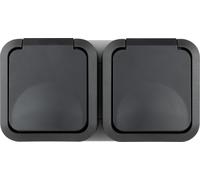 REV - AquaStorm, Prise étanche double en saillie IP55, bipolaire, horizontale, 230V, 16A, anthracite