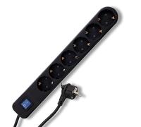 REV Bloc multiprise Ice - Multiprise avec Interrupteur, 6 Prises, câble 1,4 m, 3680 W, Noir