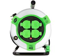 REV Enrouleur de câble EX, 25 m, H05RR, IP44, 3000 W, avec Contact abrasif, Rouleau de câble pour extérieur, 4 Prises, Vert