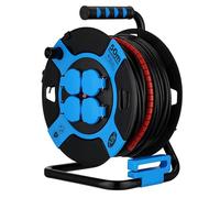 REV Enrouleur de câble, pour l'extérieur, 50 m, avec protection de câbles, 4 prises de contact de protection, IP44, bleu