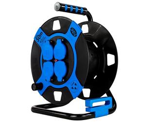 REV Enrouleur de câble sans fil IP44 extérieur 4 prises Schuko sans fil Bleu