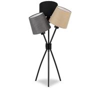 REV - Lampe de table au look vintage - Lampe de bureau avec 3 abat-jours en lin noir, beige et gris - Lampe de chevet avec douille E14, H61 cm