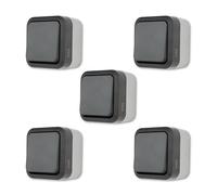 REV Lot de 5 boutons AquaStorm - Interrupteur d'éclairage pour pièces humides IP55, unipolaire, montage en saillie, 230 V, 10 A - Anthracite