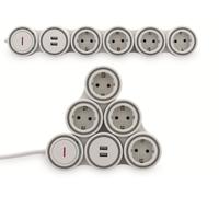 REV RITTER Multiprise Supraflex 4x avec interrupteur 2 USB blanc/gris