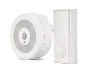 REV Sonnette sans fil - Sonnette pour porte d'entrée, portée de 50 m, signal visuel, 80 dB, volume réglable sur 4 niveaux, avec détecteur de mouvement et veilleuse, grise