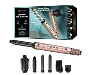 REVAMP Dynamic Radiance Pro Brosse Soufflante 7 en 1 - Moteur Numérique Brushless, Air Styler Séchage Rapide, Boucleur Automatique, Brosse Rétractable, 6 Accessoires de Coiffage, Trousse Beauté