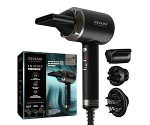 REVAMP Enigma Precision Sèche-Cheveux Ionique, Moteur Numérique Intelligent pour Séchage Rapide - Léger, Silencieux, Réglage Froid - 4 Accessoires Magnétiques pour Coiffure Professionnelle
