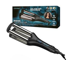REVAMP Fer à Onduler pro Wave Define Styler Progloss, Techno Ionique, Cylindres Infusés dans un Bain Progloss avec Kératine, Huile d’Argan et de Coco, pour Créer des Ondulations en S sans Frisotti