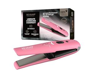 REVAMP Liberate Lisseur Céramique Sans Fil - Fer à lisser Rechargeable Batterie Lithium, Mini Lisseur de Voyage pour Lisser, Boucler et Onduler, Plaques Ionique, Rose