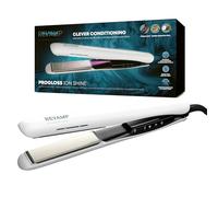 REVAMP Lisseur Céramique Ion Shine Progloss, avec Technologie Ionique pour un Résultat sans Frisottis, Infusés dans un Bain Progloss avec Kératine, Huile d’Argan et Huile Coco, Temp Variable, Blanc