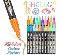 Rêve Double Ligne Profil Stylo 20 Couleurs Ensemble Bricolage Main Compte Stylo Couleur Festival Métal Double Couleur Stylo Fluorescent