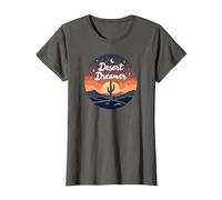 Rêve du désert : enchanteur Coucher de Soleil Cactus Paysage Art T-Shirt, Femme, Asphalte, XXL