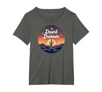 Rêve du désert : enchanteur Coucher de Soleil Cactus Paysage Art T-Shirt, Femme Grandes Tailles, Asphalte, 2X