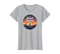 Rêve du désert : enchanteur Coucher de Soleil Cactus Paysage Art T-Shirt, Femme, Gris Chiné, L