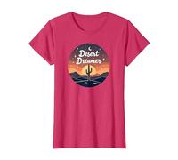 Rêve du désert : enchanteur Coucher de Soleil Cactus Paysage Art T-Shirt, Femme, Rouge chiné, L