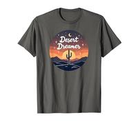 Rêve du désert : enchanteur Coucher de Soleil Cactus Paysage Art T-Shirt, Homme, Asphalte, 6XL