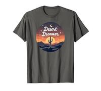 Rêve du désert : enchanteur Coucher de Soleil Cactus Paysage Art T-Shirt, Homme, Asphalte, XXL