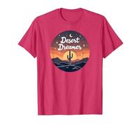 Rêve du désert : enchanteur Coucher de Soleil Cactus Paysage Art T-Shirt, Homme, Rouge chiné, L