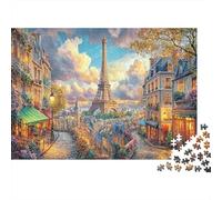 Rêve Parisien Carton Tour Eiffel dans Une Rue Parisienne au Coucher du Soleil Puzzle Premium Anti-Ennui Décoration d’intérieur 38x26cm/1000 pièces