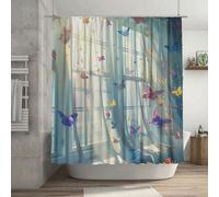 Rêve Rideau de Douche 180 x 200 cm, Papillon Rideau Douche avec 12 Crochets, Shower Curtain Imperméable Polyester Tissu avec Ourlet Lesté Lavable Séchage Rapide pour Baignoire Salle de Bain G-269