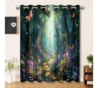 Rêve Rideau Occultant 110 x 215 cm avec Oeillets, Plantes Magiques Forêts Fleurs Papillons Imprimer Isolation Thermique Insonorisée Couleur Fenêtre Rideaux pour Chambre à Coucher Décor, 2 Panneaux