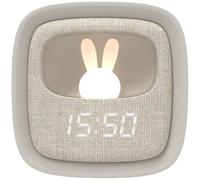 MOB - MOBILITY ON BOARD Réveil et Veilleuse pour Enfant Billy Clock - Motif Lapin - Face Avant Tissu - Cadre Plastique Soft-Touch - Programmation de la Date, de l'Heure et de 3 Alarmes (Gris)