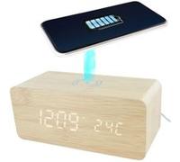 AltoBuy Réveil 2-en-1 Chargeur à Induction Effet Bois Clair - LEEGO