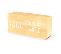 Réveil 4 en 1 - EVOOM - Modèle WOOD - Horloge, Thermomètre, Calendrier - Couleur Naturel - Radio numérique