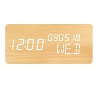 Réveil 4 en 1 - EVOOM - Modele WOOD - Horloge, Thermometre, Calendrier - Couleur Naturel - Radio numérique