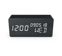 Réveil 4 en 1 - EVOOM - WOOD - Noir - Horloge, Thermometre, Calendrier
