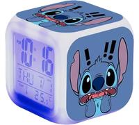 Réveil À Changement De Couleur 3D Cartoon Stitch avec Réveil Numérique À LED 7 couleurs - Cadeau d'anniversaire pour Les Amis