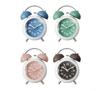 Réveil à double cloche de style vintage en métal avec veilleuse pour la maison, le bureau, le dortoir, vert, bleu, rose, marron avec anneau fort (rose)