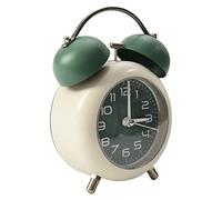 Réveil à double cloche en métal, vintage, sans tic-tac, réveil analogique silencieux avec veilleuse pour la maison, le bureau, les chevets, la chambre à coucher, les voyages - Vert