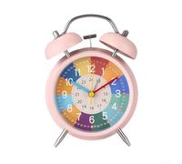 Réveil à double cloche pour enfants, parfait pour une utilisation dans la chambre à coucher avec fonction veilleuse douce (oreilles rouges)