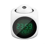 Réveil à projecteur LED, affichage numérique multifonctionnel de la température, horloge de projection vocale pour chambre à coucher, plafond, cuisine, bureau, étagère, mur (blanc)