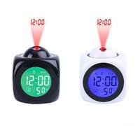 Réveil à projection à activation vocale avec angle de projection réglable 24 heures et affichage de l'heure et de la température, alimenté par USB ou batterie (blanc)