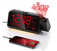 Réveil à projection de 20 cm pour chambre à coucher, horloge numérique avec projecteur à 350°, variateur d'intensité à 5 niveaux, double alarme avec mode jour/w nd, volume réglable, température,