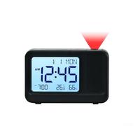 Réveil à projection de chevet, grand écran LCD avec réglage du volume de la luminosité, double alimentation, fonctionnement par USB, fonction répétition, mode week-end (noir et blanc)