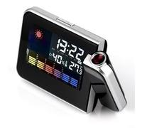 Réveil à projection de chevet, réveil numérique LED, avec projection rotative sur le mur ou le plafond, affichage de la date, météo, température (noir)