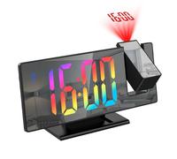Réveil à projection de Miroir LED, Grand écran de 7,8 po, 4 niveaux de luminosité, Snooze, Alarme jour de travail - Police Colorée