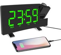 Réveil à Projection Écran LED 4 Réveil Radio Numérique à Luminosité Réglable avec Chargeur Téléphone USB Réveil avec 2 Fonctions Répétition d'alarme Vert