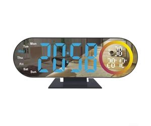 Réveil à projection numérique LED - Miroir coloré - Horloge électronique pour salon, chambre à coucher, fonction mémoire de temps, alimentation USB (projection de lumière bleue)